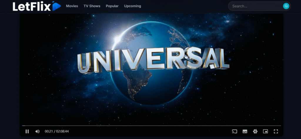 A movie playing on the Letflix site, confirming it streams real content despite being unlicensed and unsafe