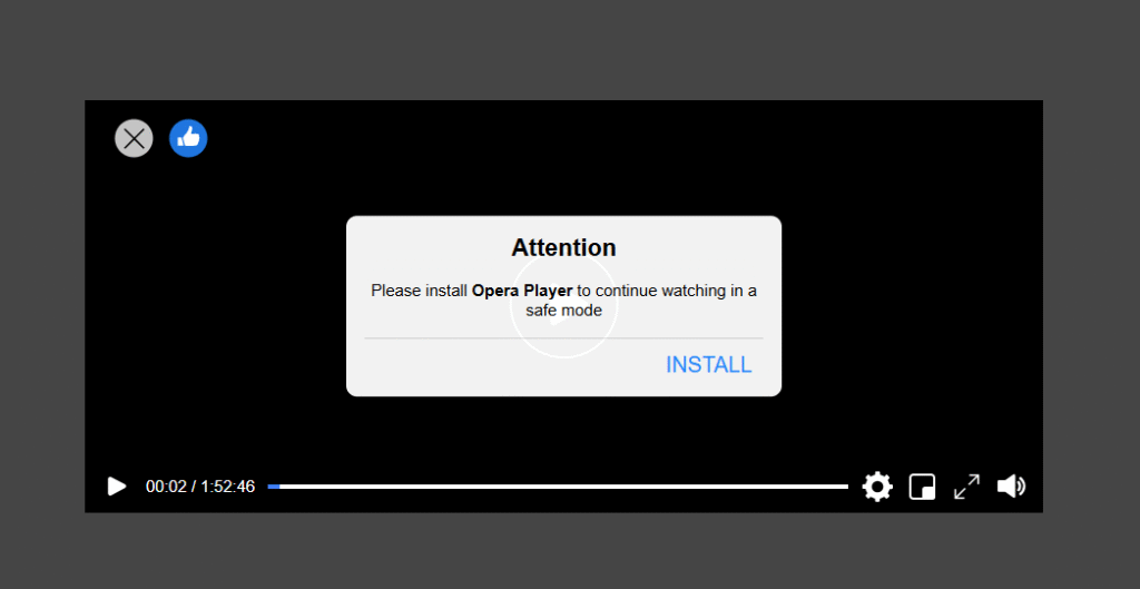 Fake 'install Opera Player' pop-up on the Letflix site, a disguised malware installer disguised as a video player
