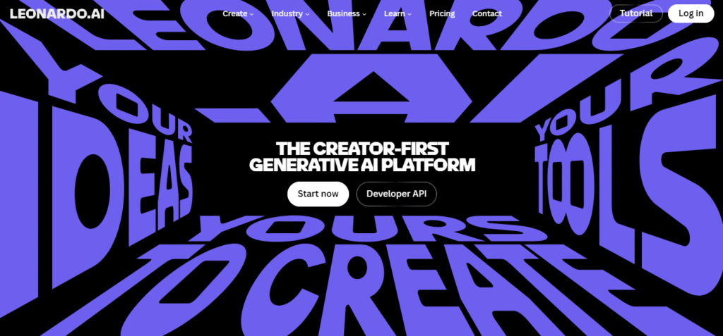 Leonardo AI homepage, free generative AI platform