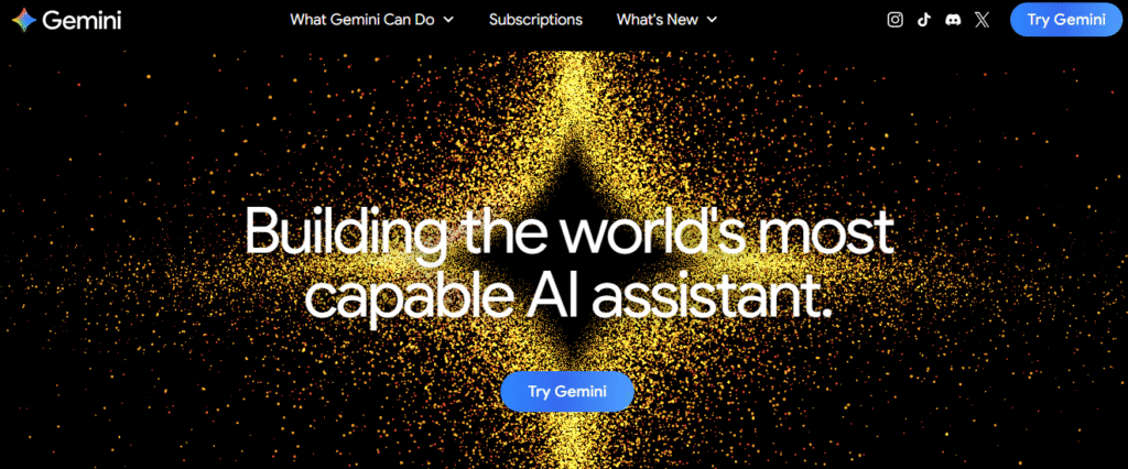 Gemini homepage, Google's AI assistant with free image generation